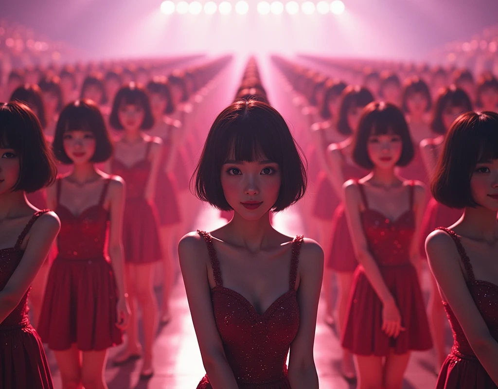 [Japanese Clone girls=Myself], [Perfect Clone girls Raw Photography Art], [16K, Highest quality, Ultra-high resolution], (((Unrealistic, Unprecedented sight, (((A World of Myself Proliferation, Ultra-realistic)))))), (Japanese, woman, 22-year-old, Saito-Asuka), ((Small face, Brown and black hair, Short Hair)), ((Very beautiful detailed girls, Accurate body structure, Very detailed and perfect super busty body)), ((amazing super big tits, Large, swelling breasts)), (Dark Eyes, Mature face, Cute Smile, A gentle gaze), (Happy laughter), [[(((((Very detailed, 1girl-1,000,000,000,000,000,000,000,000,000,000,000,000,000cloning girls))))), (((((A very detailed and precise description of the doppelganger, Perfectly the same girl, The exact same smile, Perfect same hair, Perfect same clothes, Exactly the same height, Perfect same super busty))))), (((((Myself only))))), (((Very detailed,№１group, on stage, アイドルgroup, Nogizaka46's stage costumes, 30,000Myself))), (((Very detailed,№２group, Audience seats, Pale pink camisole, 150,000,000Myself)))]], (((Perfect description, Smiling face, hug, wave hands, Matching poses, Matching dance))), (((Very detailed, Super crowded in a different dimension, Abnormal crowding, Super crowded))), (Large Concert Hall, Illuminated by spotlights, Live Stage Lighting), (((Wide field of view, Very detailed and clear hyper-perspective drawing)))),top view, groupアイドル的集合写真