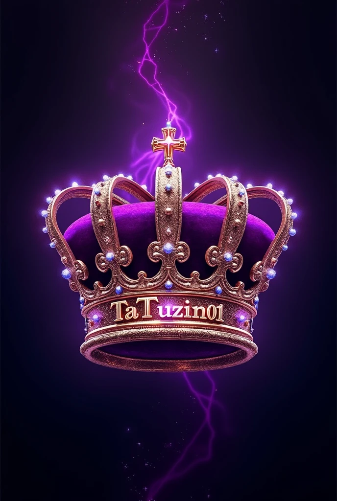 Crie uma imagem preta com fundos roxos neon com uma coroa bem destacada exemplo 👑 com o nome TaTuzin01 dentro da coroa 