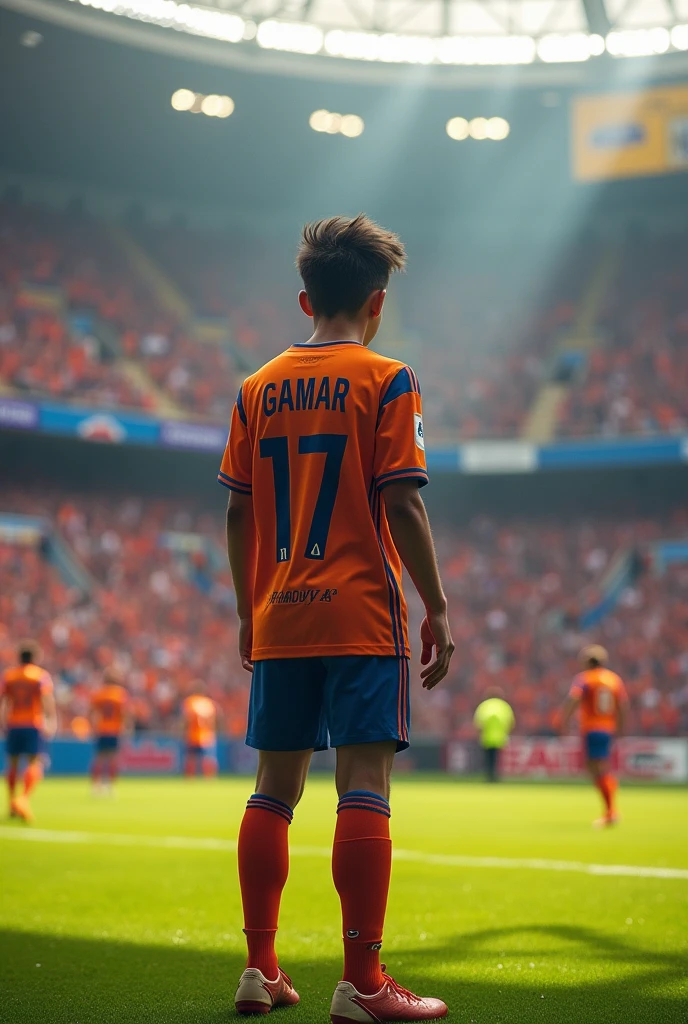 Créer un jeune joueur footballeur dossard text L'age de 17ans GAMAR