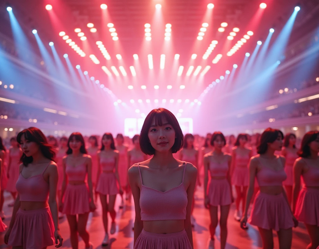[Japanese Clone girls=Myself], [Perfect Clone girls Raw Photography Art], [16K, Highest quality, Ultra-high resolution], (((Unrealistic, Unprecedented sight, (((A World of Myself Proliferation, Ultra-realistic)))))), (Japanese, woman, 22-year-old, Saito-Asuka), ((Small face, Brown and black hair, Short Hair)), ((Very beautiful detailed girls, Accurate body structure, Very detailed and perfect super busty body)), ((amazing super big tits, Large, swelling breasts)), (Dark Eyes, Mature face, Cute Smile, A gentle gaze), (Happy laughter), [[(((((Very detailed, 1girl-1,000,000,000,000,000,000,000,000,000,000,000,000,000cloning girls))))), (((((A very detailed and precise description of the doppelganger, Perfectly the same girl, The exact same smile, Perfect same hair, Perfect same clothes, Exactly the same height, Perfect same super busty))))), (((((Myself only))))), (((Very detailed,№１group, on stage, アイドルgroup, Nogizaka46's stage costumes, 30,000Myself))), (((Very detailed,№２group, Audience seats, Pale pink camisole, 150,000,000Myself)))]], (((Perfect description, Smiling face, hug, wave hands, Matching poses, Matching dance))), (((Very detailed, Super crowded in a different dimension, Abnormal crowding, Super crowded))), (Large Concert Hall, Illuminated by spotlights, Live Stage Lighting), (((Wide field of view, Very detailed and clear hyper-perspective drawing)))),top view, groupアイドル的集合写真