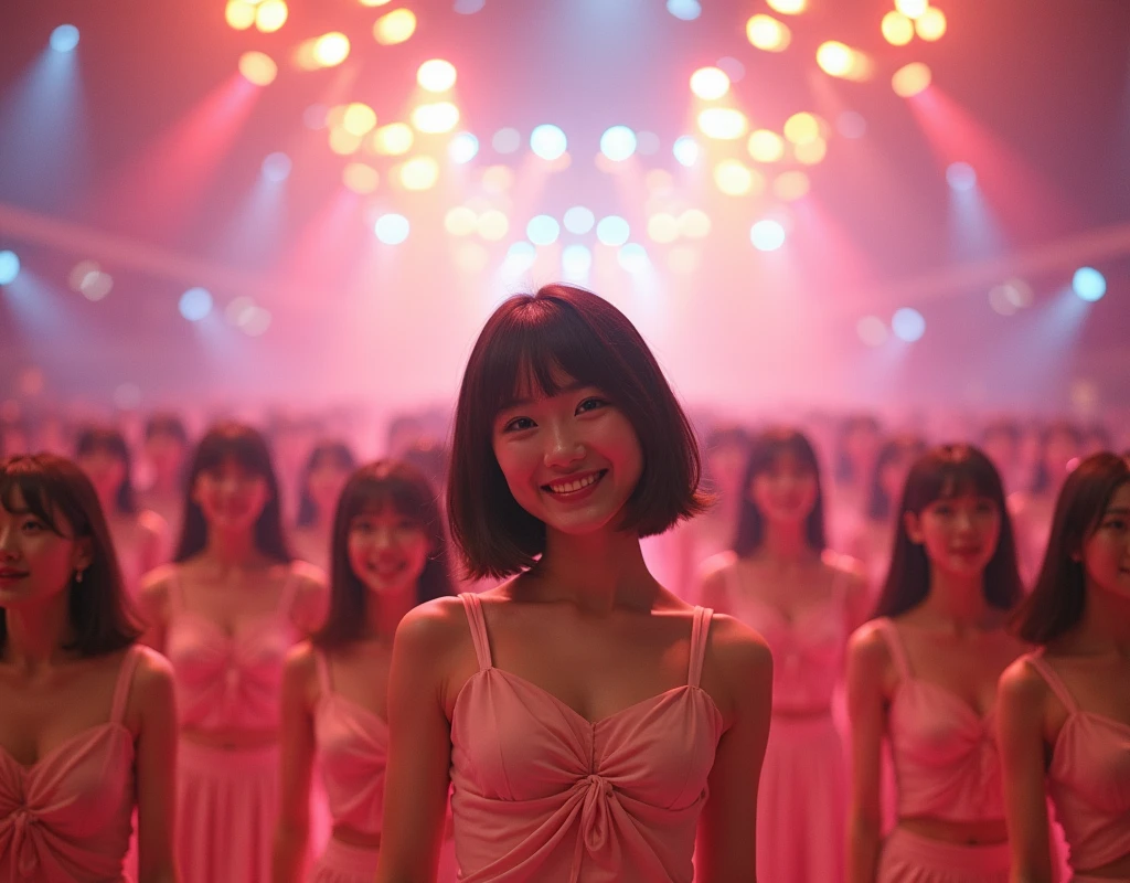 [Japanese Clone girls=Myself], [Perfect Clone girls Raw Photography Art], [16K, Highest quality, Ultra-high resolution], (((Unrealistic, Unprecedented sight, (((A World of Myself Proliferation, Ultra-realistic)))))), (Japanese, woman, 22-year-old, Saito-Asuka), ((Small face, Brown and black hair, Short Hair)), ((Very beautiful detailed girls, Accurate body structure, Very detailed and perfect super busty body)), ((amazing super big tits, Large, swelling breasts)), (Dark Eyes, Mature face, Cute Smile, A gentle gaze), (Happy laughter), [[(((((Very detailed, 1girl-1,000,000,000,000,000,000,000,000,000,000,000,000,000cloning girls))))), (((((A very detailed and precise description of the doppelganger, Perfectly the same girl, The exact same smile, Perfect same hair, Perfect same clothes, Exactly the same height, Perfect same super busty))))), (((((Myself only))))), (((Very detailed,№１group, on stage, アイドルgroup, Nogizaka46's stage costumes, 30,000Myself))), (((Very detailed,№２group, Audience seats, Pale pink camisole, 150,000,000Myself)))]], (((Perfect description, Smiling face, hug, wave hands, Matching poses, Matching dance))), (((Very detailed, Super crowded in a different dimension, Abnormal crowding, Super crowded))), (Large Concert Hall, Illuminated by spotlights, Live Stage Lighting), (((Wide field of view, Very detailed and clear hyper-perspective drawing)))),top view, groupアイドル的集合写真