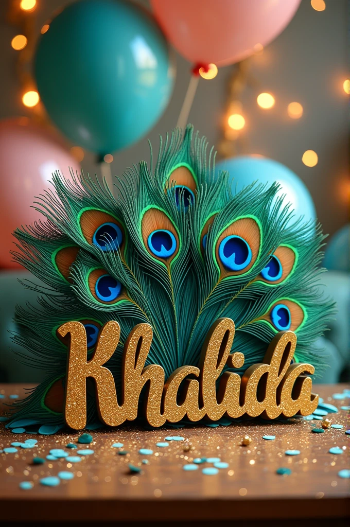 Happy Birthday Khalida jahan name with peacock feathers 
