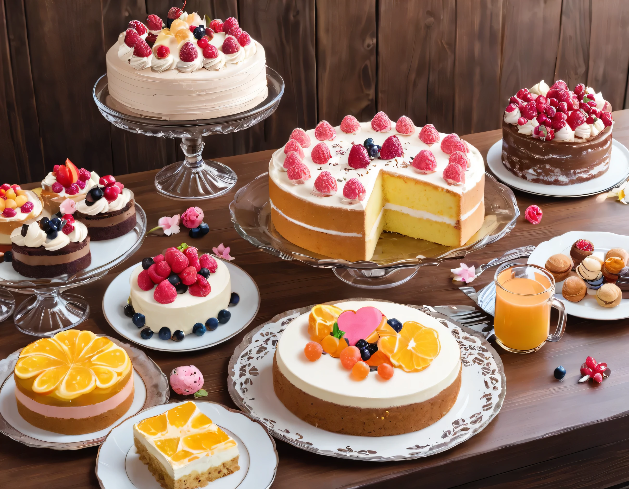 Large cake and sweets on the table