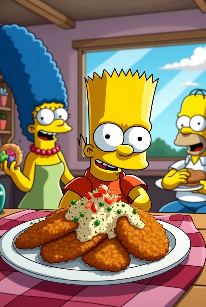 BART SIMPSON EATS CHICKEN MILANESAS WITH THE SIMPSON FAMILY