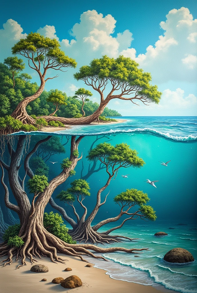 A mural ona wall with different species of Mangroves 