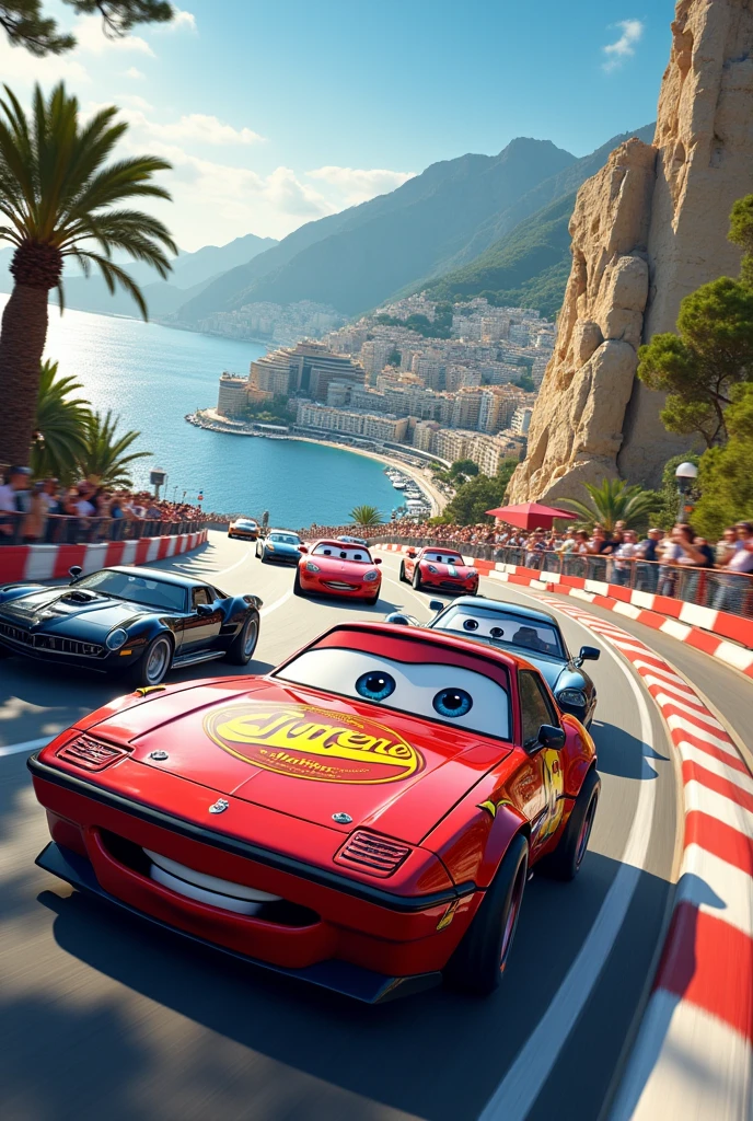 You can make an entire race with the Monaco F1 track but with memorable cars from the film sagas and with several drawings that complement each other.. The cars are, the tower, The Delorian, Lightning McQueen and James Bond's car