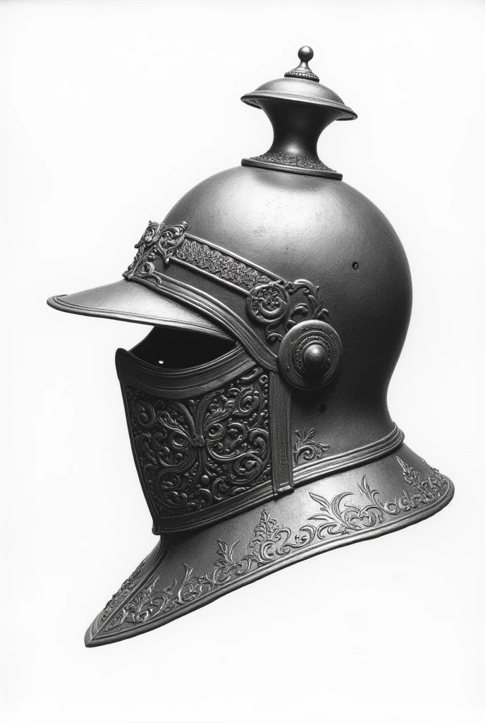 Man, an antic solder helmet art is one color and has a transparent background. A helmet-side view is needed. It Looks like a pencil art.No man