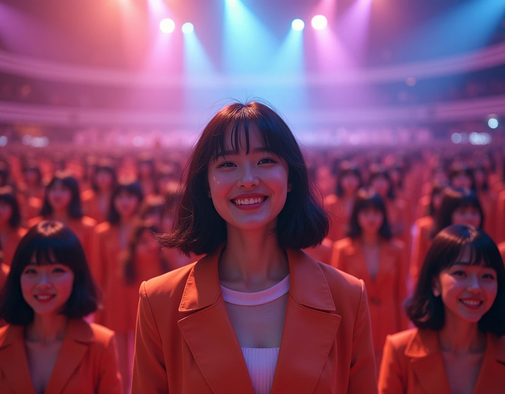 [Japanese Clone girls=Myself], [Perfect Clone girls Raw Photography Art], [16K, Highest quality, Ultra-high resolution], (((Unrealistic, Unprecedented sight, (((A World of Myself Proliferation, Ultra-realistic)))))), (Japanese, woman, 22-year-old, Saito-Asuka), ((Small face, Brown and black hair, Short Hair)), ((Very beautiful detailed girls, Accurate body structure, Very detailed and perfect super busty body)), ((amazing super big tits, Large, swelling breasts)), (Dark Eyes, Mature face, Cute Smile, A gentle gaze), (Happy laughter), [[(((((Very detailed, 1girl-1,000,000,000,000,000,000,000,000,000,000,000,000,000cloning girls))))), (((((A very detailed and precise description of the doppelganger, Perfectly the same girl, The exact same smile, Perfect same hair, Perfect same clothes, Exactly the same height, Perfect same super busty))))), (((((Myself only))))), (((Very detailed,№１group, on stage, アイドルgroup, Nogizaka46's stage costumes, 30,000Myself))), (((Very detailed,№２group, Audience seats, Pale pink camisole, 150,000,000Myself)))]], (((Perfect description, Smiling face, hug, wave hands, Matching poses, Matching dance))), (((Very detailed, Super crowded in a different dimension, Abnormal crowding, Super crowded))), (Large Concert Hall, Illuminated by spotlights, Live Stage Lighting), (((Wide field of view, Very detailed and clear hyper-perspective drawing)))),top view, groupアイドル的集合写真
