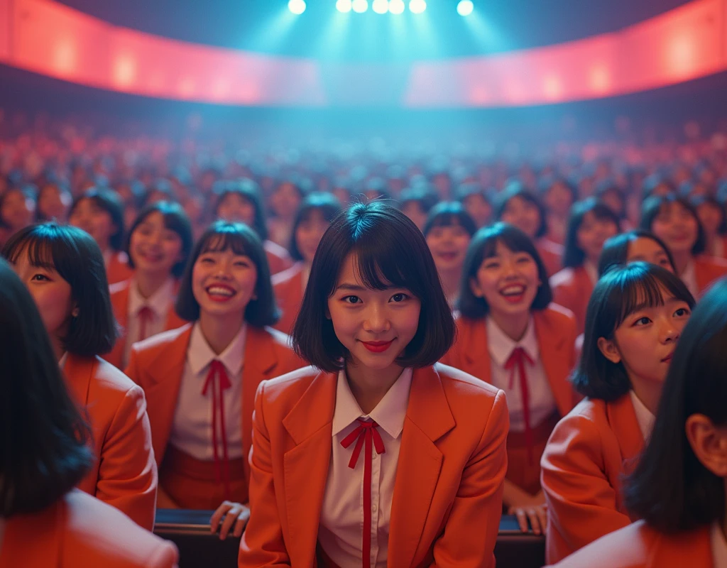 [Japanese Clone girls=Myself], [Perfect Clone girls Raw Photography Art], [16K, Highest quality, Ultra-high resolution], (((Unrealistic, Unprecedented sight, (((A World of Myself Proliferation, Ultra-realistic)))))), (Japanese, woman, 22-year-old, Saito-Asuka), ((Small face, Brown and black hair, Short Hair)), ((Very beautiful detailed girls, Accurate body structure, Very detailed and perfect super busty body)), ((amazing super big tits, Large, swelling breasts)), (Dark Eyes, Mature face, Cute Smile, A gentle gaze), (Happy laughter), [[(((((Very detailed, 1girl-1,000,000,000,000,000,000,000,000,000,000,000,000,000cloning girls))))), (((((A very detailed and precise description of the doppelganger, Perfectly the same girl, The exact same smile, Perfect same hair, Perfect same clothes, Exactly the same height, Perfect same super busty))))), (((((Myself only))))), (((Very detailed,№１group, on stage, アイドルgroup, Nogizaka46's stage costumes, 30,000Myself))), (((Very detailed,№２group, Audience seats, Pale pink camisole, 150,000,000Myself)))]], (((Perfect description, Smiling face, hug, wave hands, Matching poses, Matching dance))), (((Very detailed, Super crowded in a different dimension, Abnormal crowding, Super crowded))), (Large Concert Hall, Illuminated by spotlights, Live Stage Lighting), (((Wide field of view, Very detailed and clear hyper-perspective drawing)))),top view, groupアイドル的集合写真
