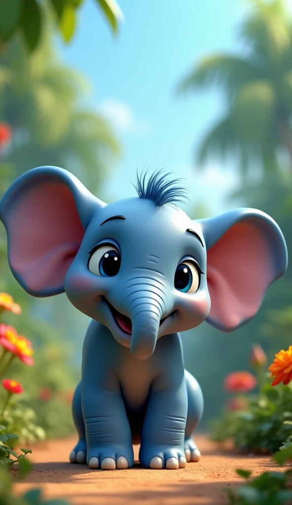 Perfect centering, Looking at the camera, a close up 2/3 of a cartoon blue elephant, 3 d animation demo reel, 3d animation, 3 d animation, 3 d animated movie, 3d animated, 3 d animated, tv commercial, clay animation, cgi animation, cute! c4d, cute 3 d render, pixar 3 d animation style, 4 k, 3 d cartoon