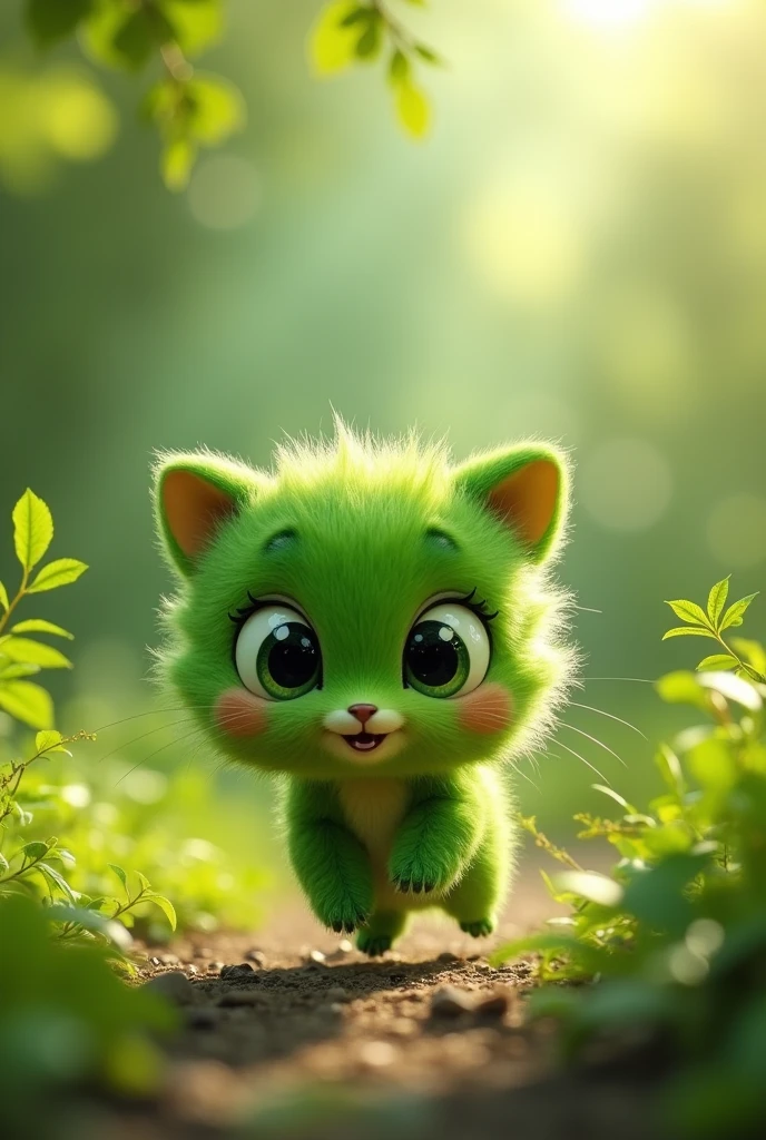 This living thing is a cute small green animal. It's as cute as a kitten. It's smaller than a dog.