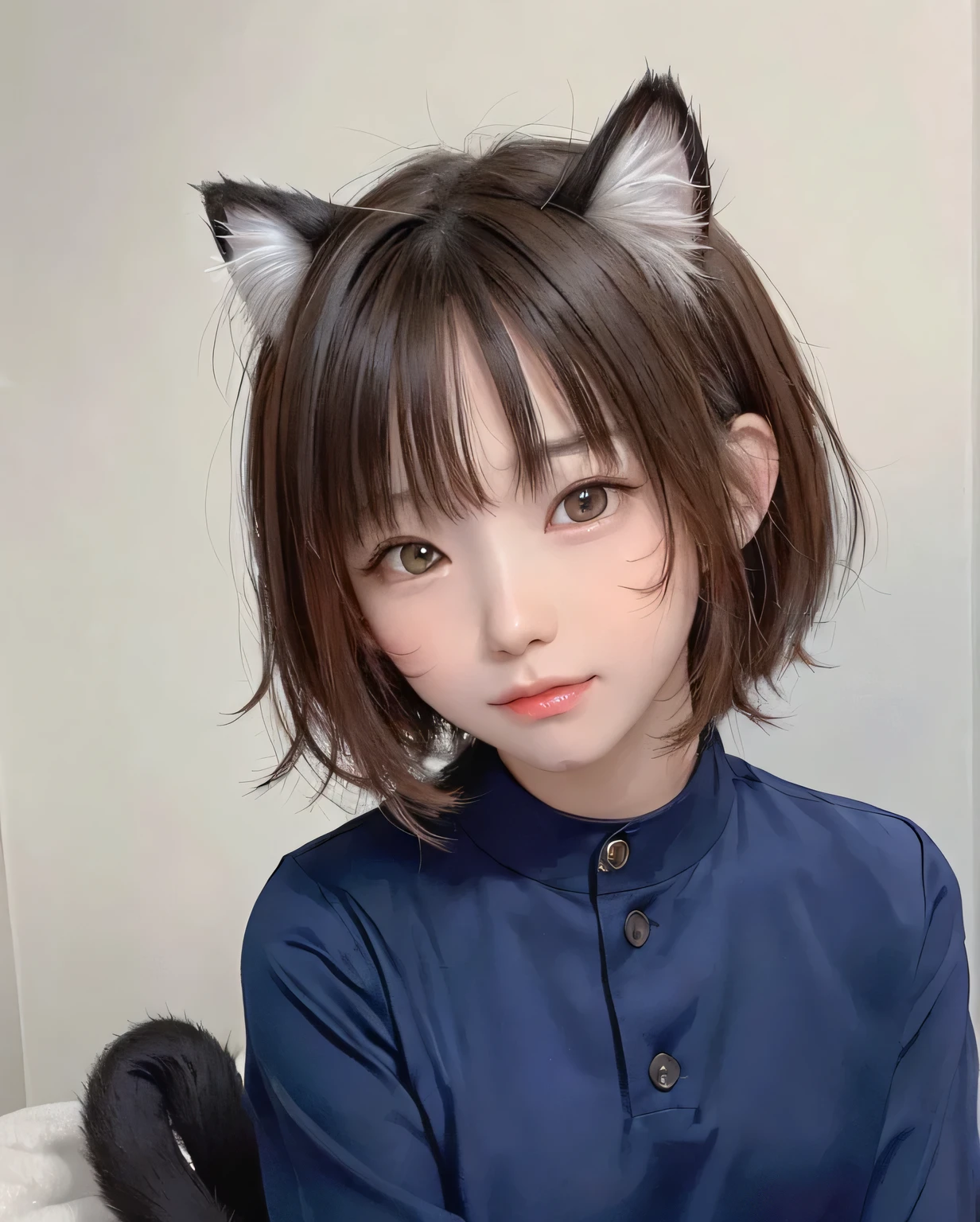 ((8k、masterpiece、Highest quality、Portrait))、(female、solo、Close-up、Baby Face、slim、thin、Flat Body)、(Draw cat whiskers on the cheeks:1.4)