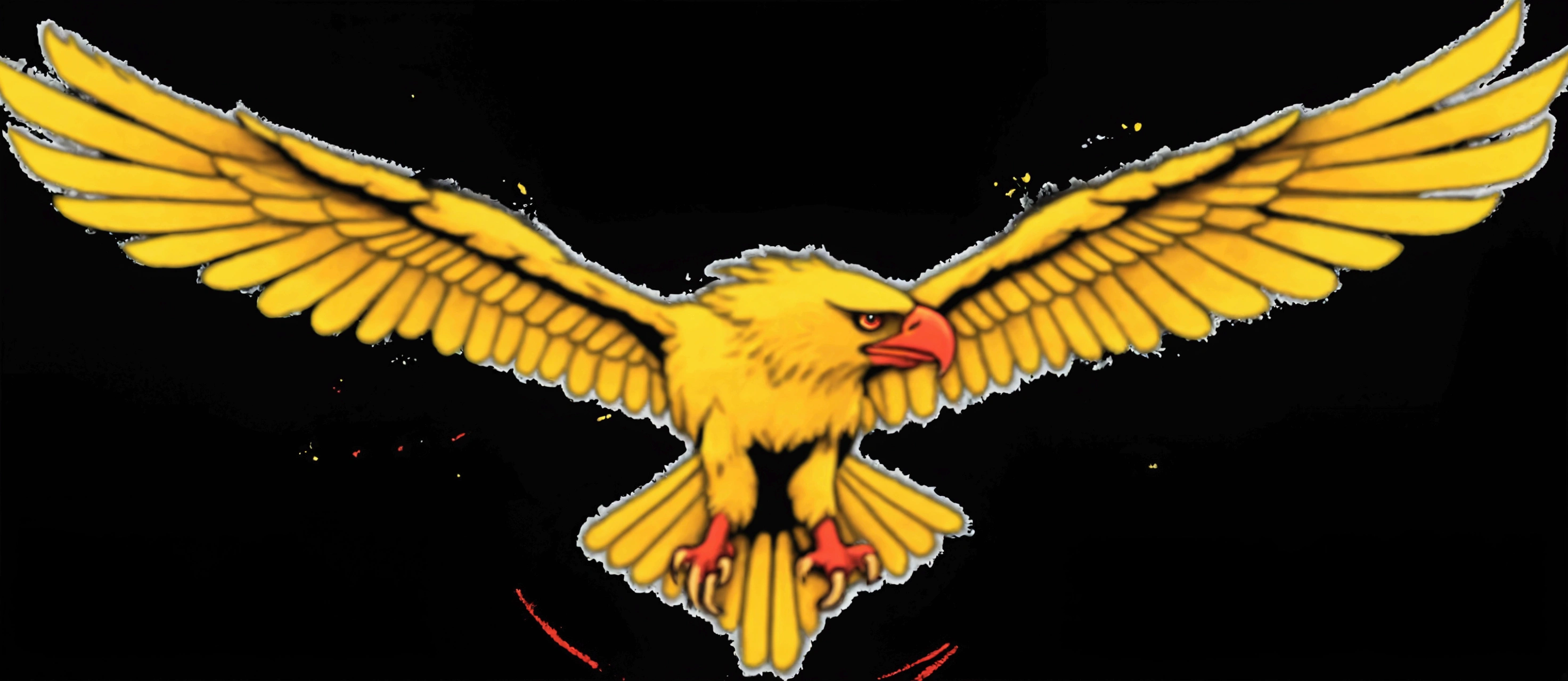 a close up of a yellow bird with a red beak, eagle logo, with an eagle emblem, flight squadron insignia, eagle wings, insignia, eagle, second eagle head, eagles, eagle head, gryphon, the phoenix, black aarakocra eagle warlord, with large wings, an eagle, an eagle flying, emblem, avatar image, [ digital art