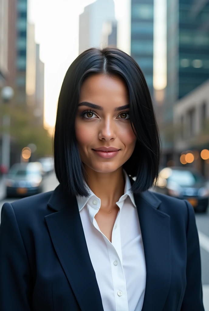 Smart looking woman with black hair