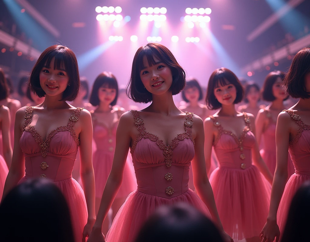 [Japanese Clone girls=Myself], [Perfect Clone girls Raw Photography Art], [16K, Highest quality, Ultra-high resolution], (((Unrealistic, Unprecedented sight, (((A World of Myself Proliferation, Ultra-realistic)))))), (Japanese, woman, 22-year-old, Saito-Asuka), ((Small face, Brown and black hair, Short Hair)), ((Very beautiful detailed girls, Accurate body structure, Very detailed and perfect super busty body)), ((amazing super big tits, Large, swelling breasts)), (Dark Eyes, Mature face, Cute Smile, A gentle gaze), (Happy laughter), [[(((((Very detailed, 1girl-1,000,000,000,000,000,000,000,000,000,000,000,000,000cloning girls))))), (((((A very detailed and precise description of the doppelganger, Perfectly the same girl, The exact same smile, Perfect same hair, Perfect same clothes, Exactly the same height, Perfect same super busty))))), (((((Myself only))))), (((Very detailed,№１group, on stage, アイドルgroup, Nogizaka46's stage costumes, 30,000Myself))), (((Very detailed,№２group, Audience seats, camisole, 150,000,000Myself)))]], (((Perfect description, Smiling face, hug, wave hands, Matching poses, Matching dance))), (((Very detailed, Super crowded in a different dimension, Abnormal crowding, Super crowded))), (Large Concert Hall, Illuminated by spotlights, Live Stage Lighting), (((Wide field of view, Very detailed and clear hyper-perspective drawing)))),top view, groupアイドル的集合写真
