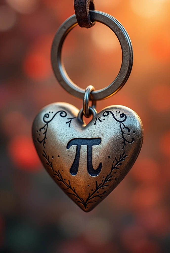 A heart keychain with a pi symbol in the center