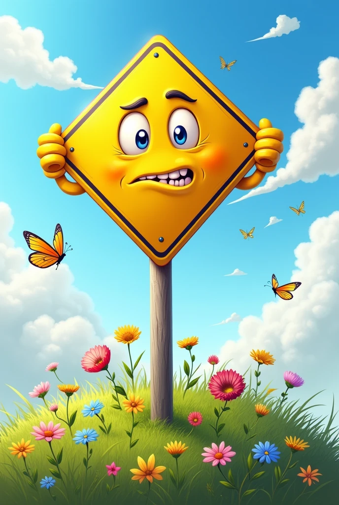 A warning sign with arms
