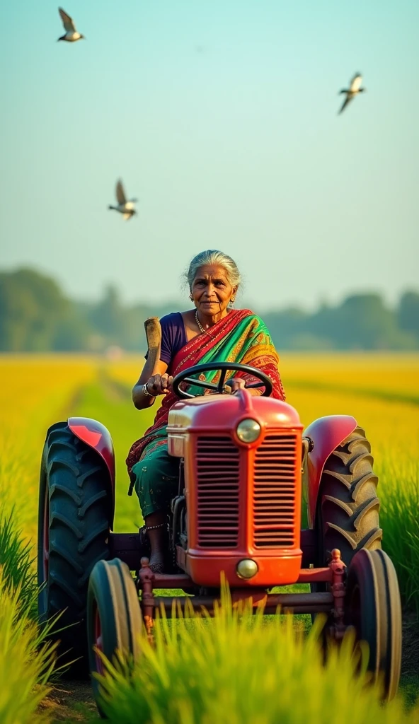 Indian creative old thin ledy drive tractor
