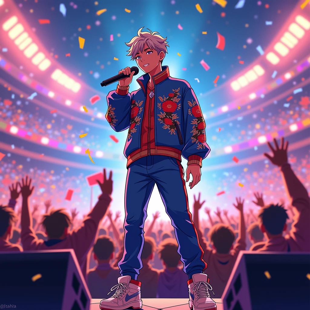Kim namjoon in anime version singing in concert