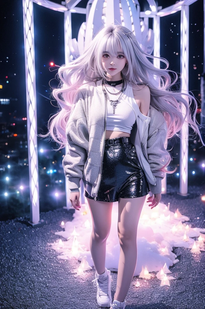 silver haired anime woman in full body