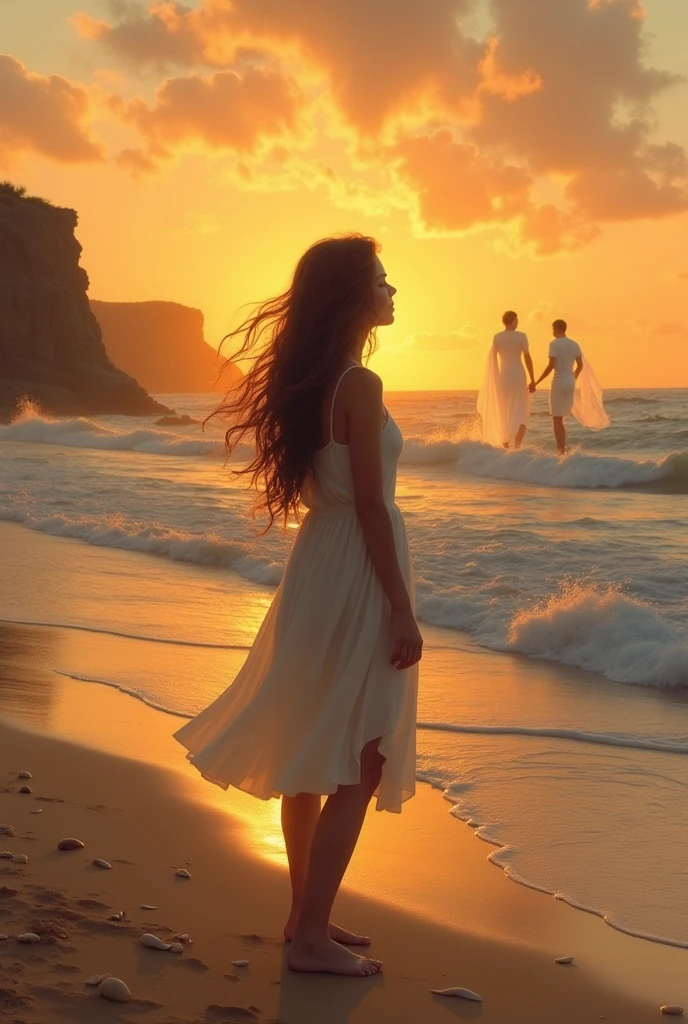 someone who lost their father and older brother in the background on the beach