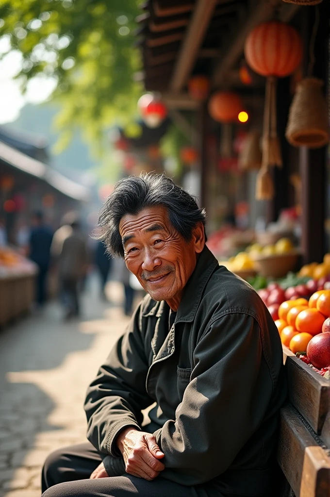 An old Korean man but his hair is black