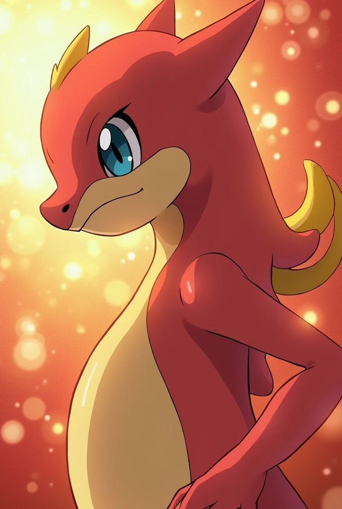 The pokemon flamara at a anime girl with big xxl breasts and no chlothings