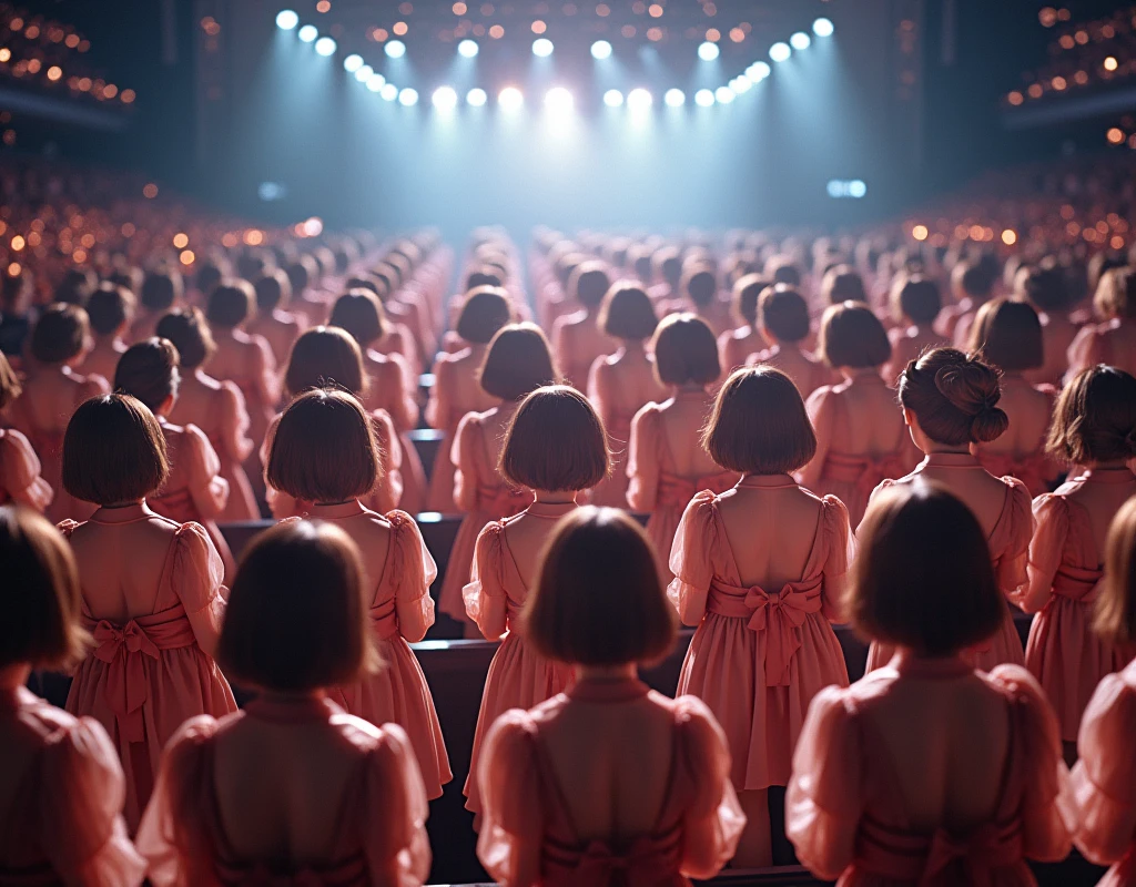 [Japanese Clone girls=Myself], [Perfect Clone girls Raw Photography Art], [16K, Highest quality, Ultra-high resolution], (((Unrealistic, Unprecedented sight, (((A World of Myself Proliferation, Ultra-realistic)))))), (Japanese, woman, 22-year-old, Saito-Asuka), ((Small face, Brown and black hair, Short Hair)), ((Very beautiful detailed girls, Accurate body structure, Very detailed and perfect super busty body)), ((amazing super big tits, Large, swelling breasts)), (Dark Eyes, Mature face, Cute Smile, A gentle gaze), (Happy laughter), [[(((((Very detailed, 1girl-1,000,000,000,000,000,000,000,000,000,000,000,000,000cloning girls))))), (((((A very detailed and precise description of the doppelganger, Perfectly the same girl, The exact same smile, Perfect same hair, Perfect same clothes, Exactly the same height, Perfect same super busty))))), (((((Myself only))))), (((Very detailed, on stage, Idol Group, Nogizaka46's stage costumes, 30,000Myself))), (((Very detailed, Audience seats, camisole, 150,000,000Myself)))]], (((Perfect description, Smiling face, hug, wave hands, Matching poses, Matching dance))), (((Very detailed, Super crowded in a different dimension, Abnormal crowding, Super crowded))), (Large Concert Hall, Illuminated by spotlights, Live Stage Lighting), (((Wide field of view, Very detailed and clear hyper-perspective drawing)))),top view, Group photo of idol group