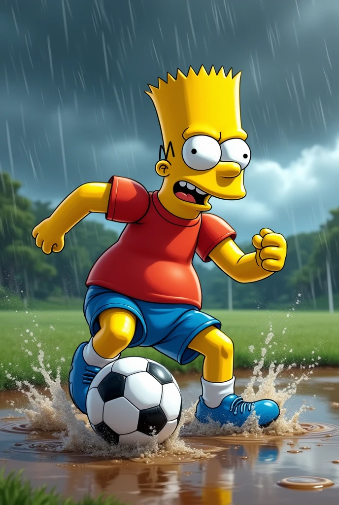 BART SIMPSON PROVES HE IS A GREAT FOOTBALL PLAYER UNDER THE RAIN