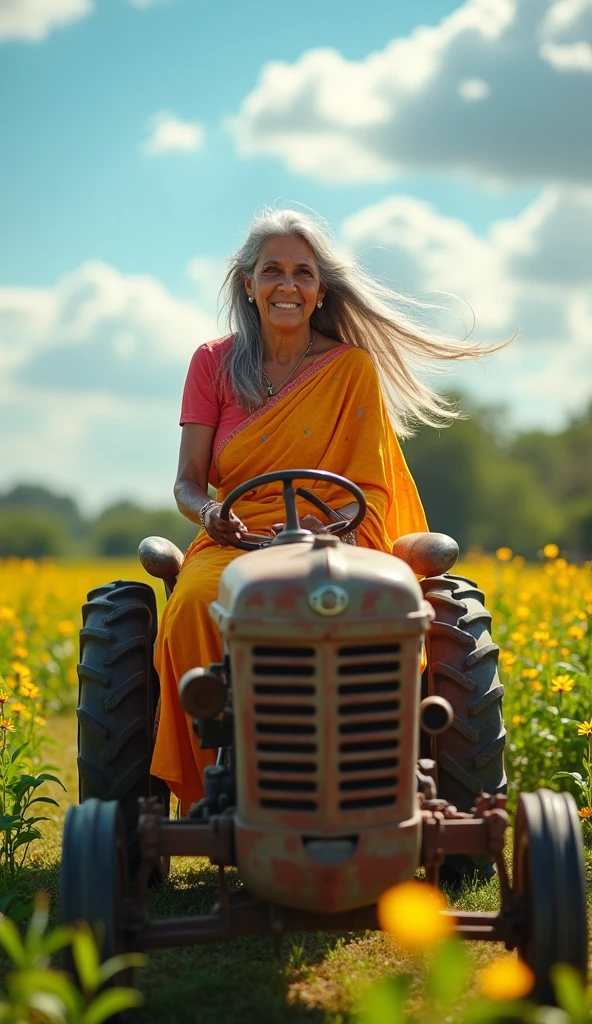 Indian creative old thin ledy drive tractor