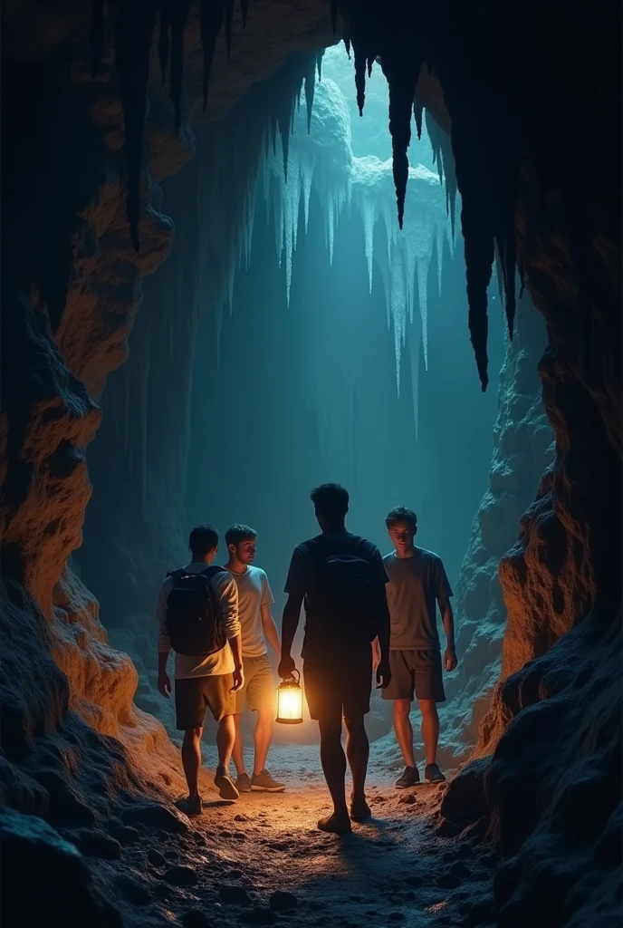 A picture of a dark and lonely cave, the young men came inside with faces full of hope