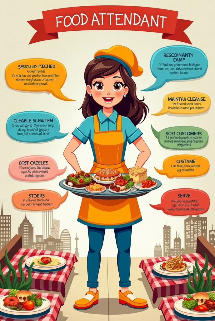 Create a GRAPHIC ORGANIZE duties & responsibilities of a food attendant make it CREATIVE and unique 