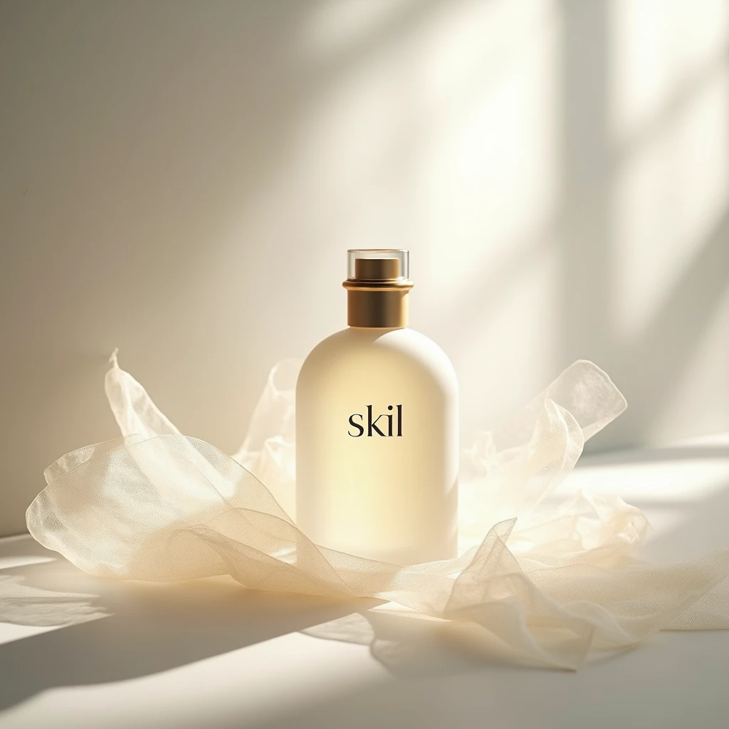 Pink series Commercial photography , SKIl essence bottle, Opaque bottle, tulle fluttering in the wind , delicate texture , minimalism , romantic tone , translucent , beautiful , graceful lines , naturalrealistic photography , high resolution , fine details ,8k --s 50