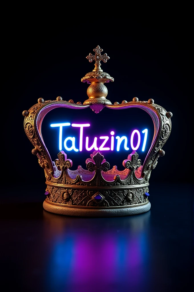 Uma coroa 👑 com o fundo preto com neon dentro da coroa terá um nome: TaTuzin01 this image will be approximately 640X360.