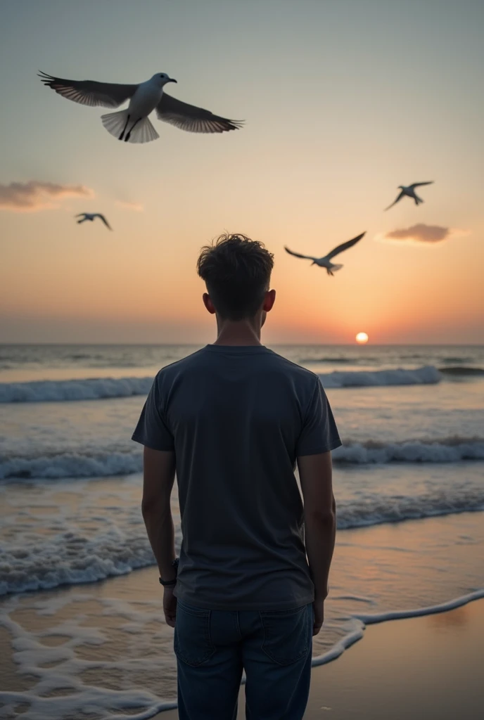 guy 28 years old who lost their father 85 years old and older brother 35 years old in the background on the beach