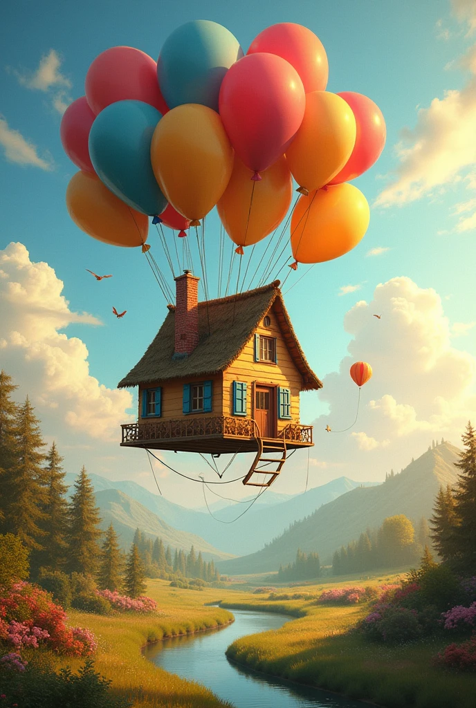 flying house with balloon, Give me ideas