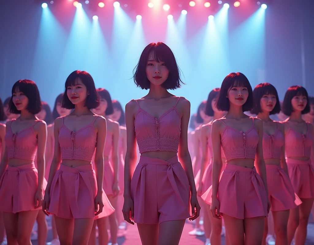 [Japanese Clone girls=Myself], [Perfect Clone girls Raw Photography Art], [16K, Highest quality, Ultra-high resolution], (((Unrealistic, Unprecedented sight, (((A World of Myself Proliferation, Ultra-realistic)))))), (Japanese, woman, 22-year-old, Saito-Asuka), ((Small face, Brown and black hair, Short Hair)), ((Very beautiful detailed girls, Accurate body structure, Very detailed and perfect super busty body)), ((amazing super big tits, Large, swelling breasts)), (Dark Eyes, Mature face, Cute Smile, A gentle gaze), (Happy laughter), [[(((((Very detailed, 1girl-1,000,000,000,000,000,000,000,000,000,000,000,000,000cloning girls))))), (((((A very detailed and precise description of the doppelganger, Perfectly the same girl, The exact same smile, Perfect same hair, Perfect same clothes, Exactly the same height, Perfect same super busty))))), (((((Myself only))))), (((Very detailed, on stage, Idol Group, Nogizaka46's stage costumes, 30,000Myself))), (((Very detailed, Audience seats, camisole, 150,000,000Myself)))]], (((Perfect description, Smiling face, hug, wave hands, Matching poses, Matching dance))), (((Very detailed, Super crowded in a different dimension, Abnormal crowding, Super crowded))), (Large Concert Hall, Front bright light, Illuminated by spotlights, Live Stage Lighting), (((Wide field of view, Very detailed and clear hyper-perspective drawing)))),top view, Group photo of idol group