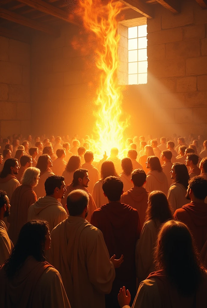 The baptism of the Holy Spirit, like firebrands on the heads of the 120 who were gathered on the day of Pentecost