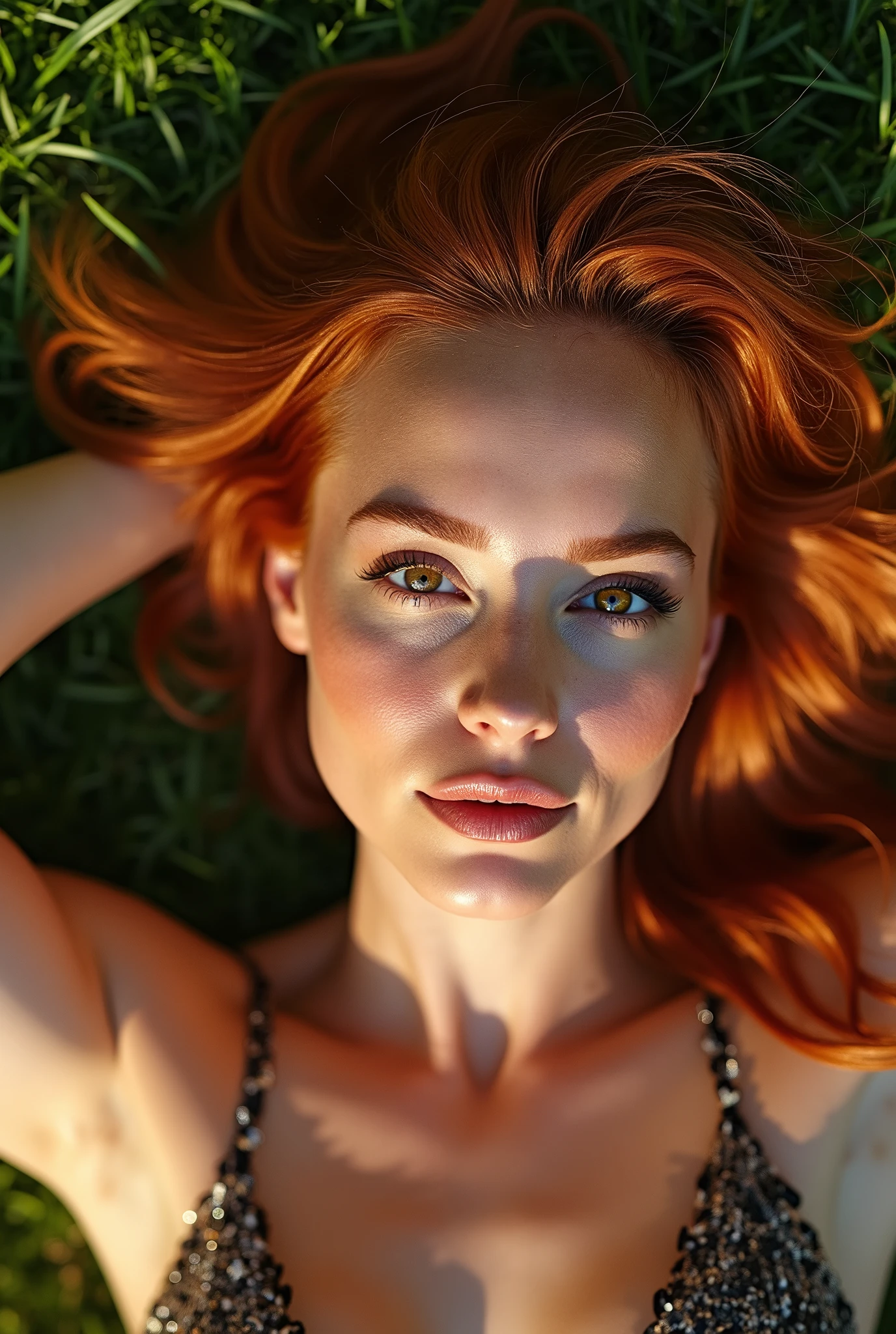 Portrait selfie d'Amy Adams allongée sur l'herbe, Jambes grandes ouvertes, cheveux roux, ,(chef-d'œuvre), Réaliste, Beau visage, lumière du soleil, lumière cinématographique, Beaux yeux, Anatomie parfaite, très mignon, yeux de princesse , (Yeux noirs) , (encadrer la tête), Image centrée, stylisé, 8 grandeur nature,Résolution 8k, mains humaines, je me demande plein, élégant, approcher de la perfection, dynamique, très détaillé, art conceptuel, lisse, pose sexy, incroyablement belle, coiffure détaillée, robe rouge, énorme poitrine, poitrine ouverte, Poitrine parfaite, poitrine suspendue, poitrine pointue, grosse poitrine, énorme cul, DANS UN JET PRIVÉ