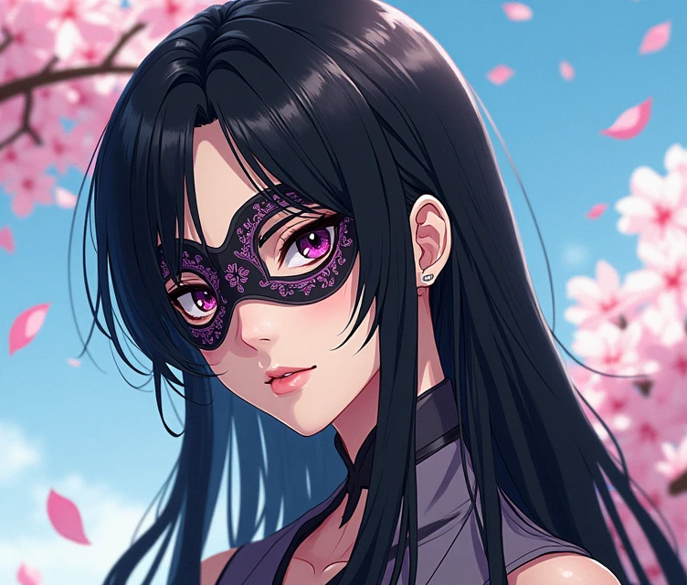 One person, Japanese style,anime, anime風, Character portrait,Black Hair, Eye mask,