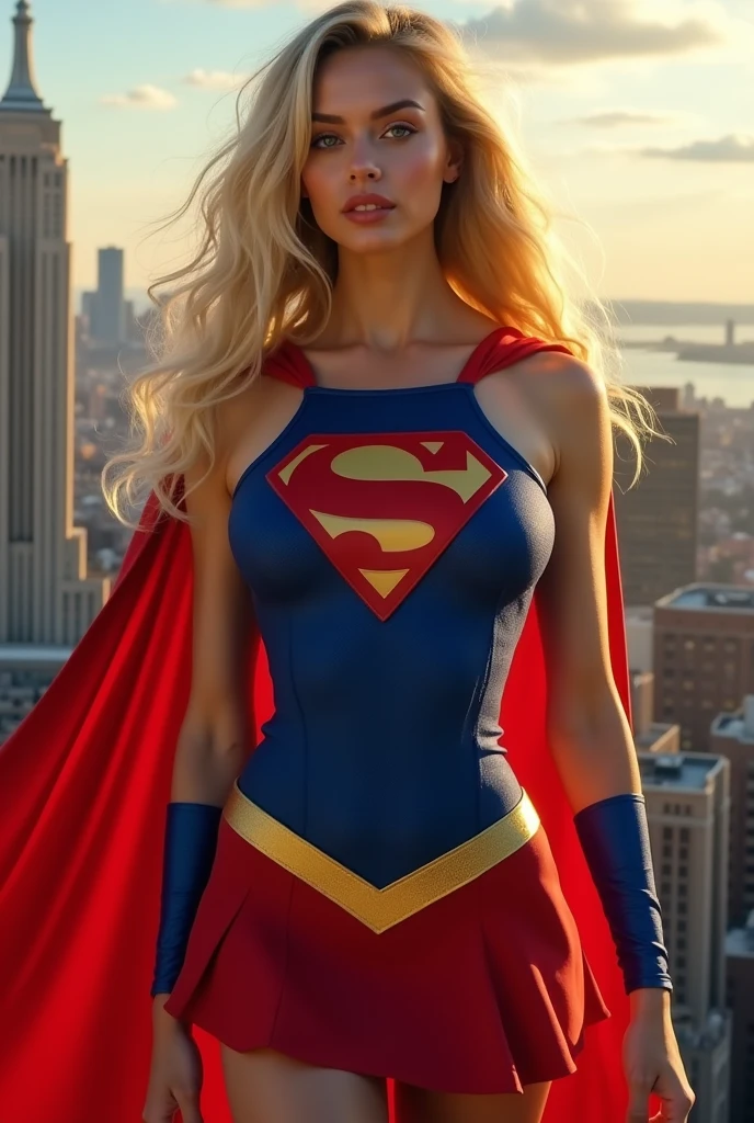 Supergirl ultra sexy, elle doit avoir des grosses lèvres, des énormes fesses et des énormes seins. Elle doit avoir les cheveux blonds ondulés avec quelques cheveux en pétard. Comme s’il venait de faire l’amour. Elle doit être excitée et excitante. Elle doit transpirer. Elle doit être en train de voler, elle doit être un angle de vue pour que je vois ses seins, ses fesses et son visage, son costume de Supergirl est hyper moulant. Elle est en train de voler. La création de l’image doit être hyper réaliste et elle doit avoir 20 ans. 