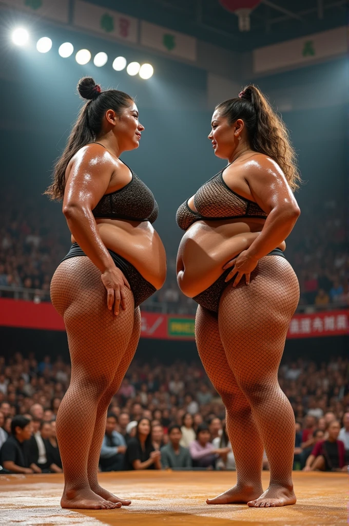 lambada, 2 Sexy 50 years old fat busty fishnet tights body builder biggest woman sumo wrestling oily woman ,full body