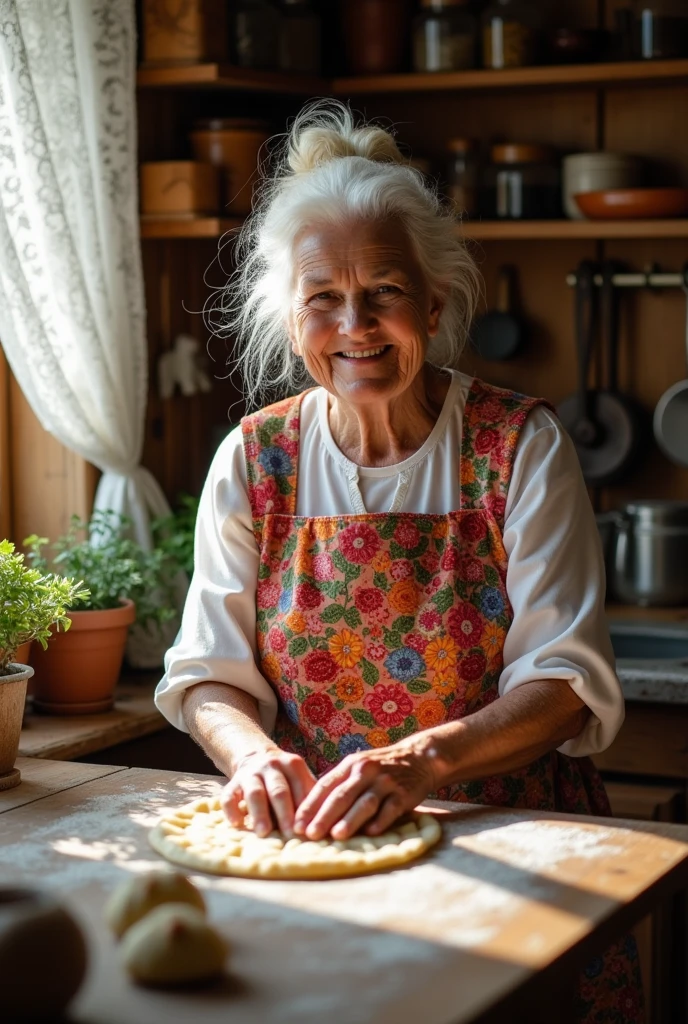 White-haired Polish elderly lady cooking very cute