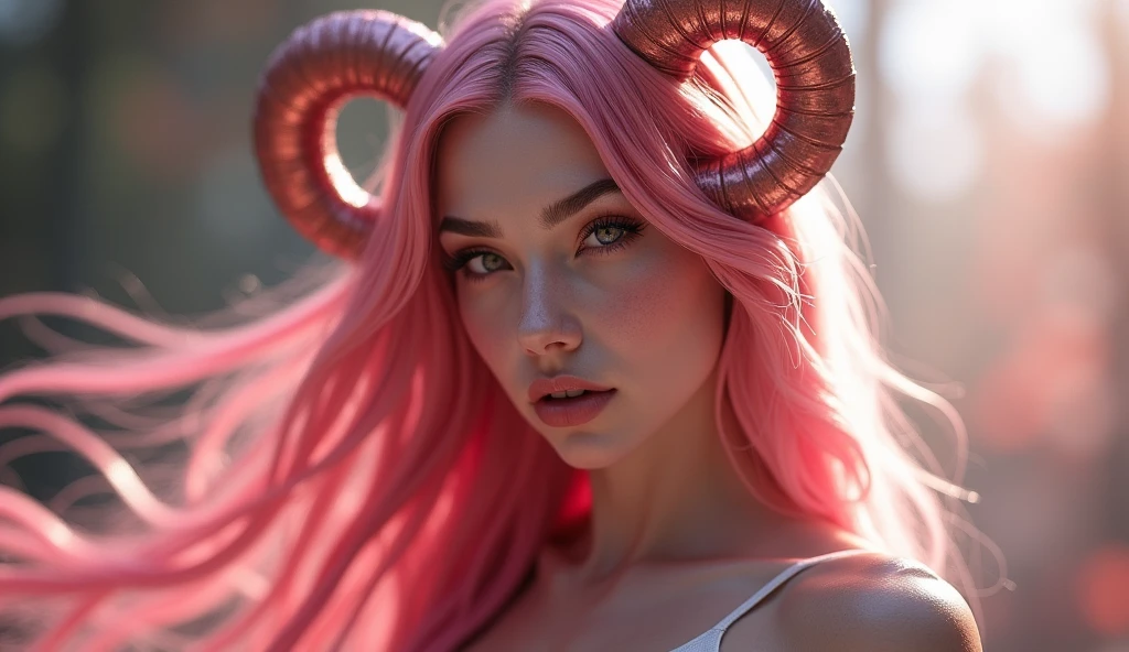 ((perfect anatomy:1.2,realistic:1.3,RAW Photography:1.3,masterpiece、highest quality、Ultra - High resolution、High resolution、Highly detailed CG、8K)),full body,1 female daemon ((beautiful detailed face and eyes:1.2,big gorgeous eyes:1.2)), pink very long hair, Focus on a stunning, alluring face with captivating eyes, small breasts,slender body,small head:1.5,skinny, (oily skin,gleaming skin,pale skin,sweat:1.2), Body should be overtly sexual, with revealing attire or nudity. Emphasize a sultry, provocative expression. Skin tone should be a pale, pink. Succubus-like features are desired, NSFW not safe for work, show full body,