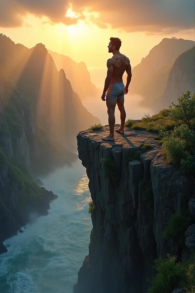 Shirtless man overcoming his fears
