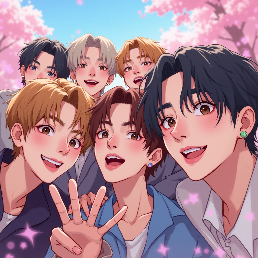 BTS in photoshoot closeup shot in anime version