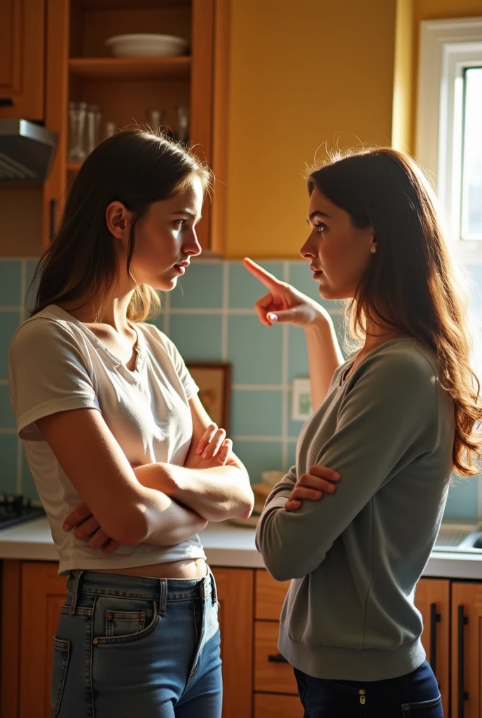 A teenage girl scolding by her mother