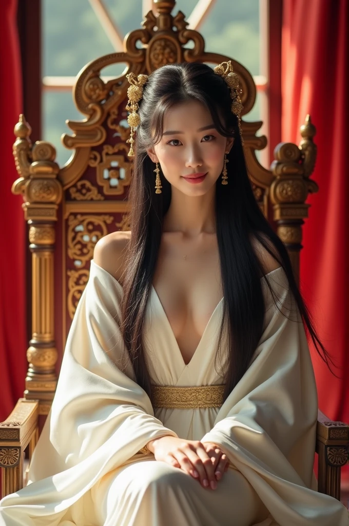 Chinese woman in white dress on her throne
