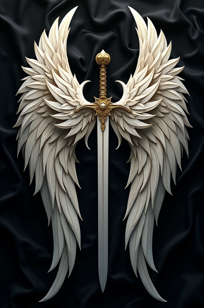 Create artwork for a black book cover, will have the wings of a seraph and one with a sword in the middle and a cord