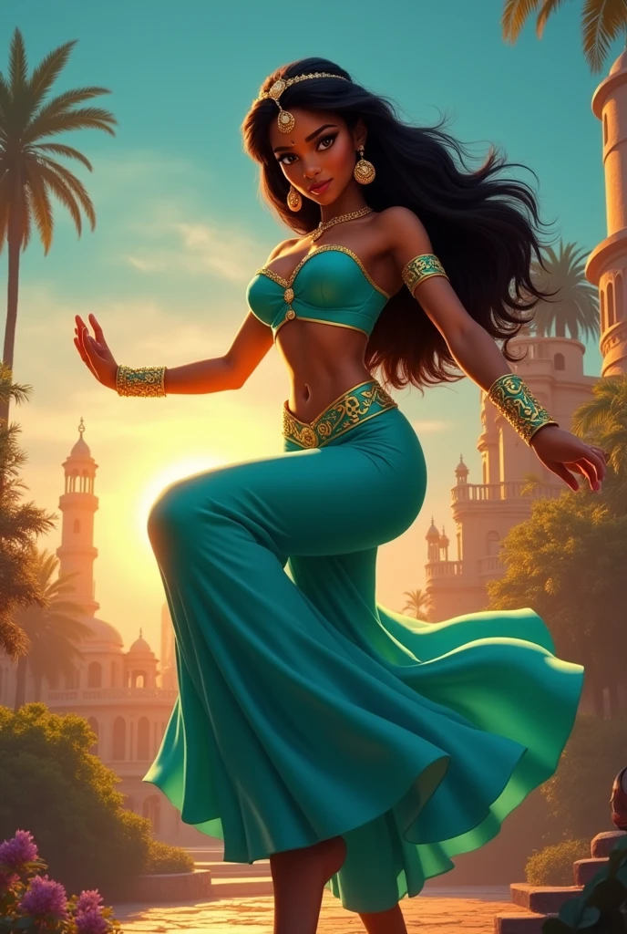 Stunning Princess Jasmine, photo in 8k, in action, cinematic.